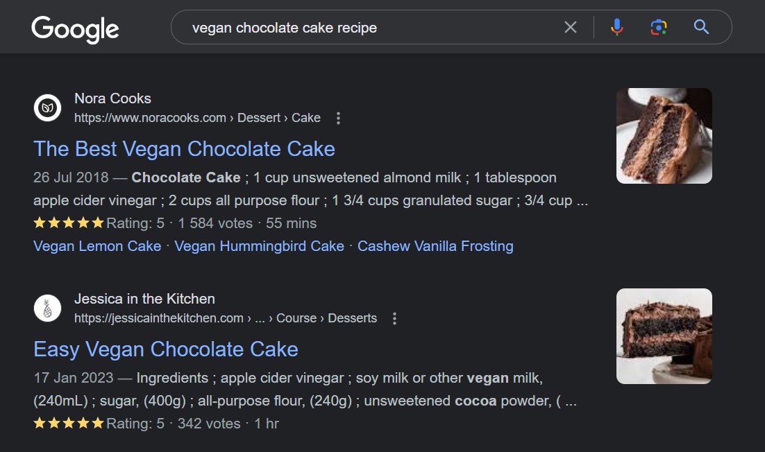 Rezept für veganen Schokoladenkuchen Rich Snippet